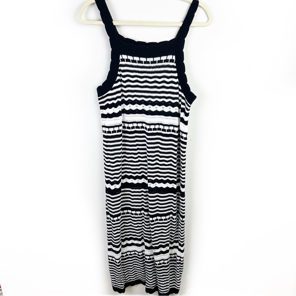 Joie Crochet Midi Dress sleeveless open knit black and white size: XL - Picture 2 of 12